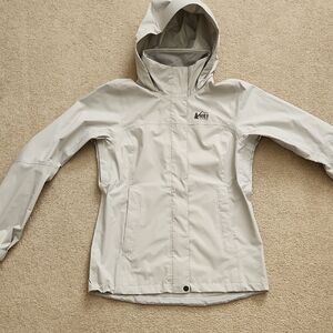 REI Women's Light Gray Hooded Rainier Rain Jacket XS